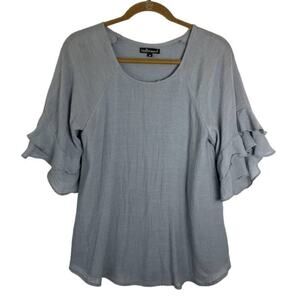 Ruffle Blouse Womens Small Blue Scoop Neck Short Sleeve Dressy Top Loose Shirt